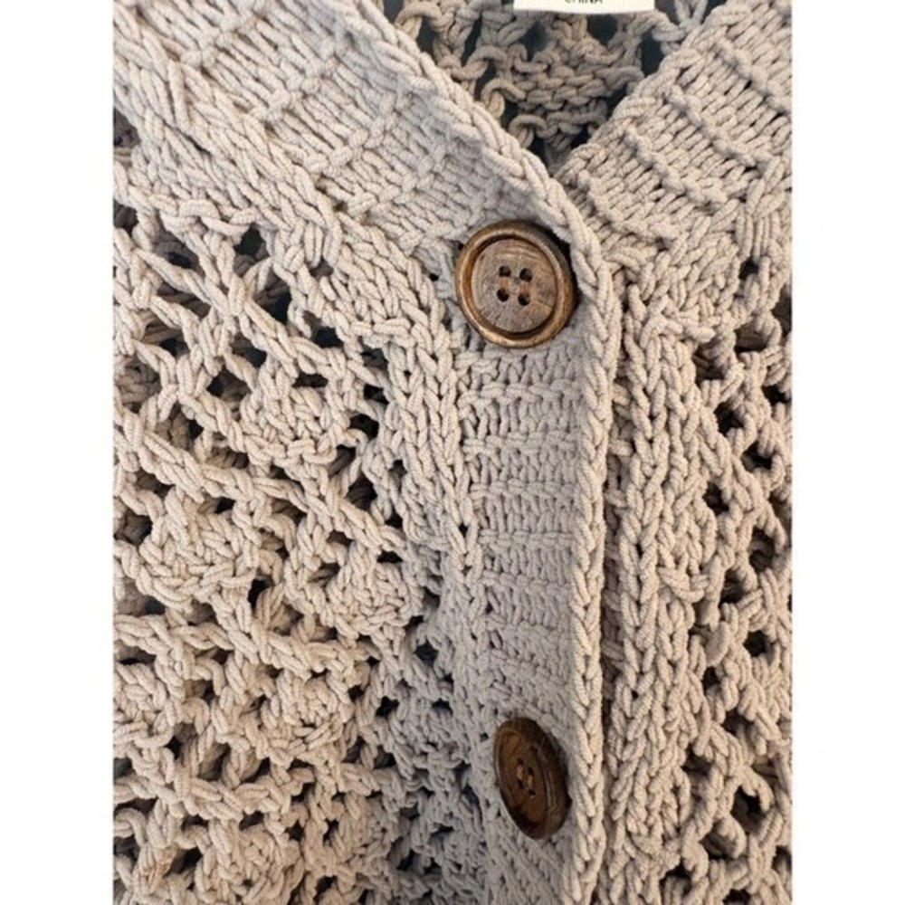 Nicole Miller Artelier Crochet Knit Button Front Grey Cardigan Boho Chic large - Picture 9 of 15